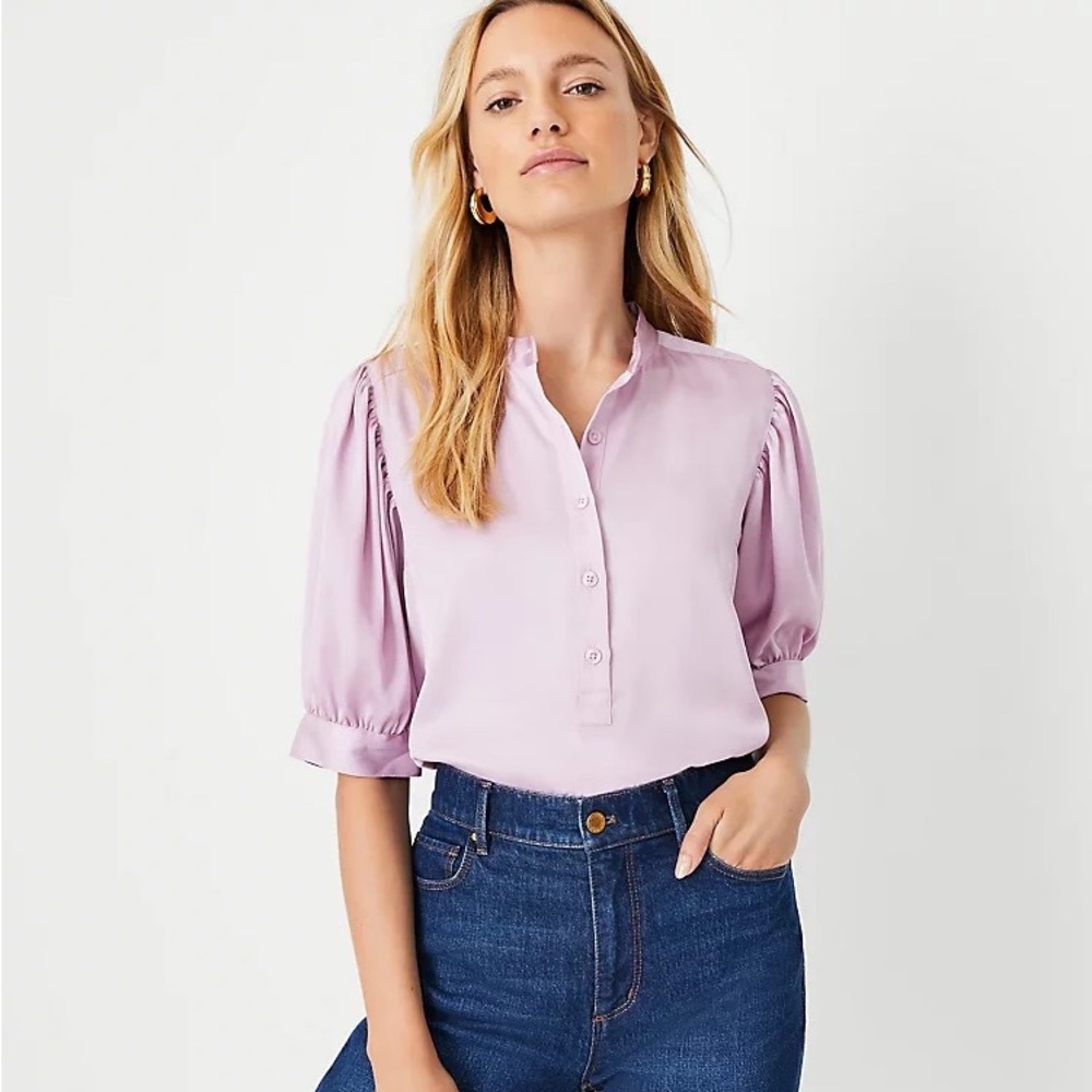 Ann Taylor half placket blouse BEIGE